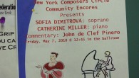 On Fri­day May 7, the New York Com­posers Cir­cle pre­sented an “Encores” Out­reach Pro­gram at the JASA West Side Com­mu­nity Cen­ter on the upper west side of Man­hat­tan. Soprano Sofia […]
